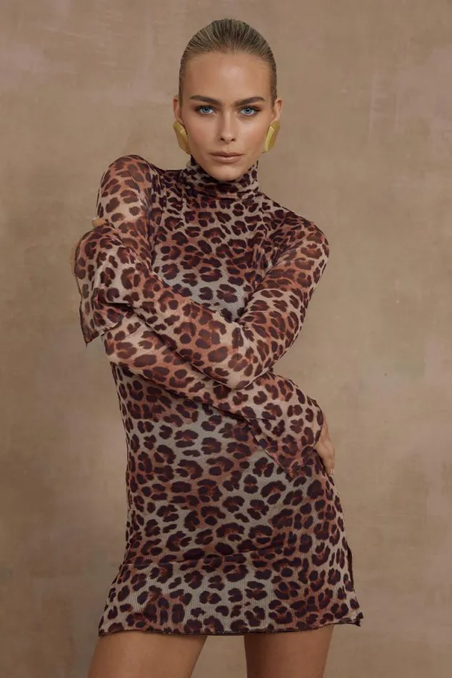Runaway The Label Mini Shop JORDI MINI DRESS 8211 LEOPARD PRINT