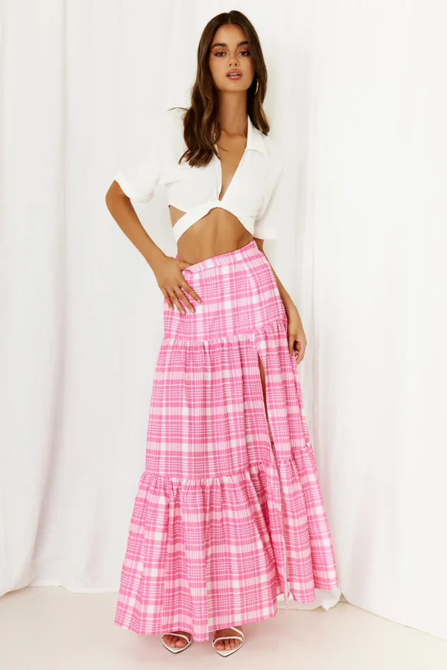 Runaway The Label Skirts Shop Valence Maxi Skirt 8211 Pink Check