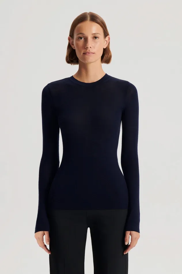 Scanlan Theodore Babywool Crew Neck Sweater Navy Tops Scanlan Theodore Babywool Crew Neck Sweater Navy Tops Scanlan Theodore Women Knitwear
