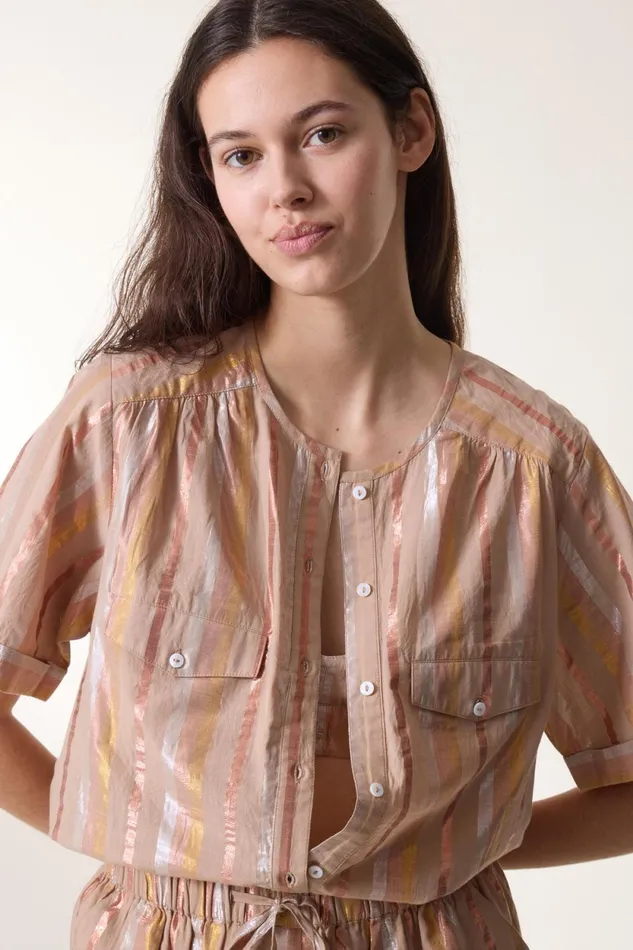 Shirts and Blouses Women Leon and Harper Blouse Clotild Shiny Powder