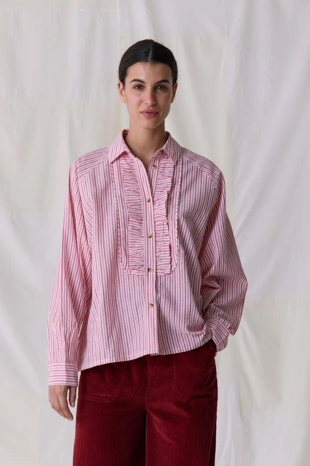 Shirts and Blouses Women Leon and Harper Choral Stripe Shirt Red
