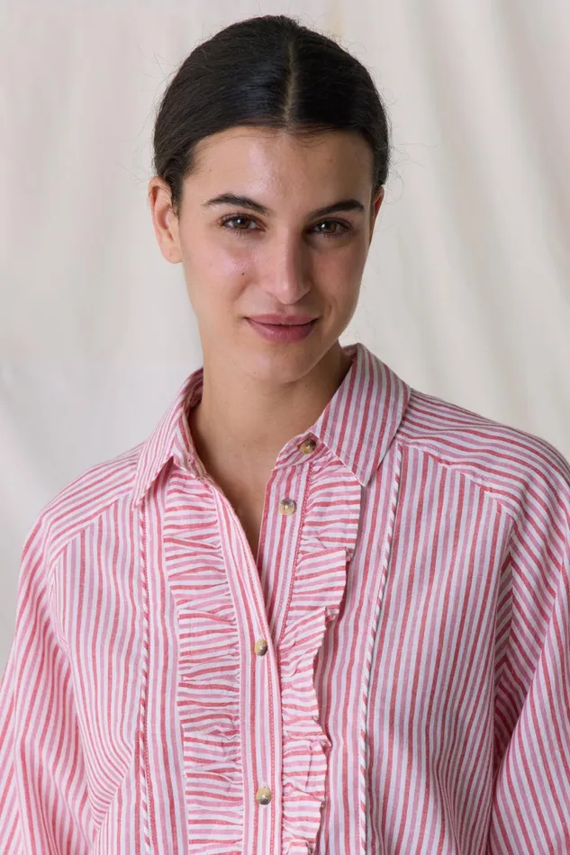 Shirts and Blouses Women Leon and Harper Choral Stripe Shirt Red