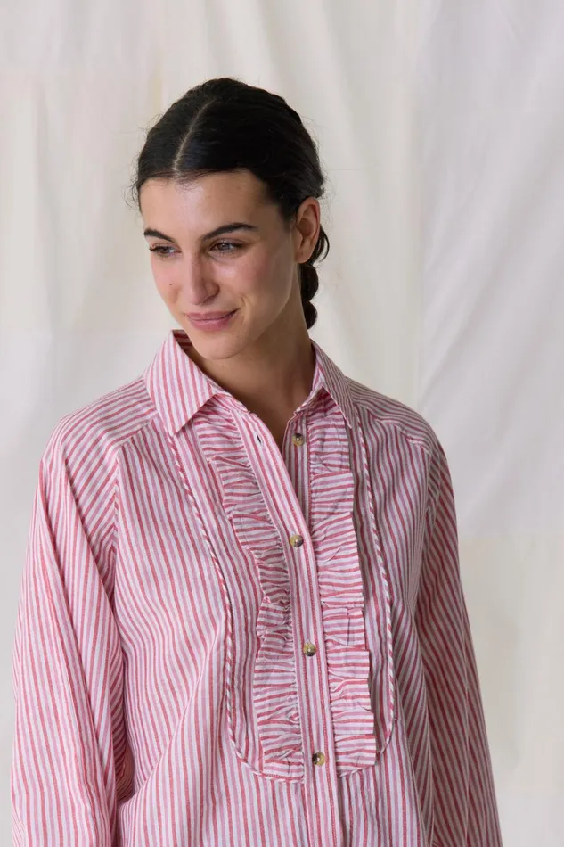 Shirts and Blouses Women Leon and Harper Choral Stripe Shirt Red