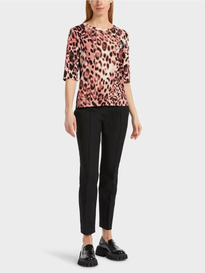 Shirts and Tops Damen Marc Cain BaumwollrippShirt Mit LeoPrint Campari
