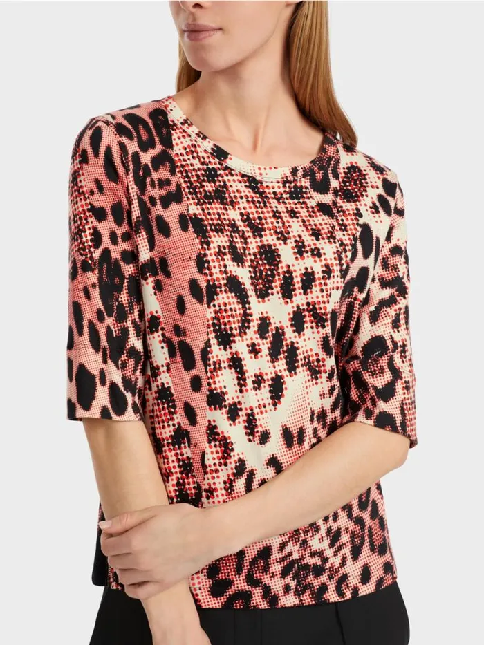 Shirts and Tops Damen Marc Cain BaumwollrippShirt Mit LeoPrint Campari