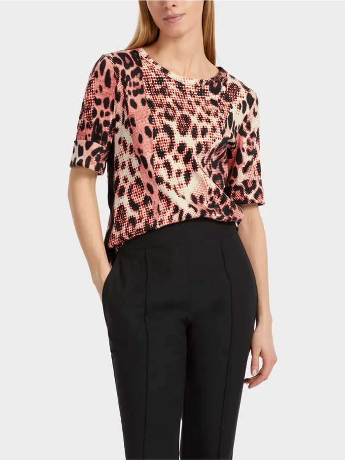 Shirts and Tops Damen Marc Cain BaumwollrippShirt Mit LeoPrint Campari