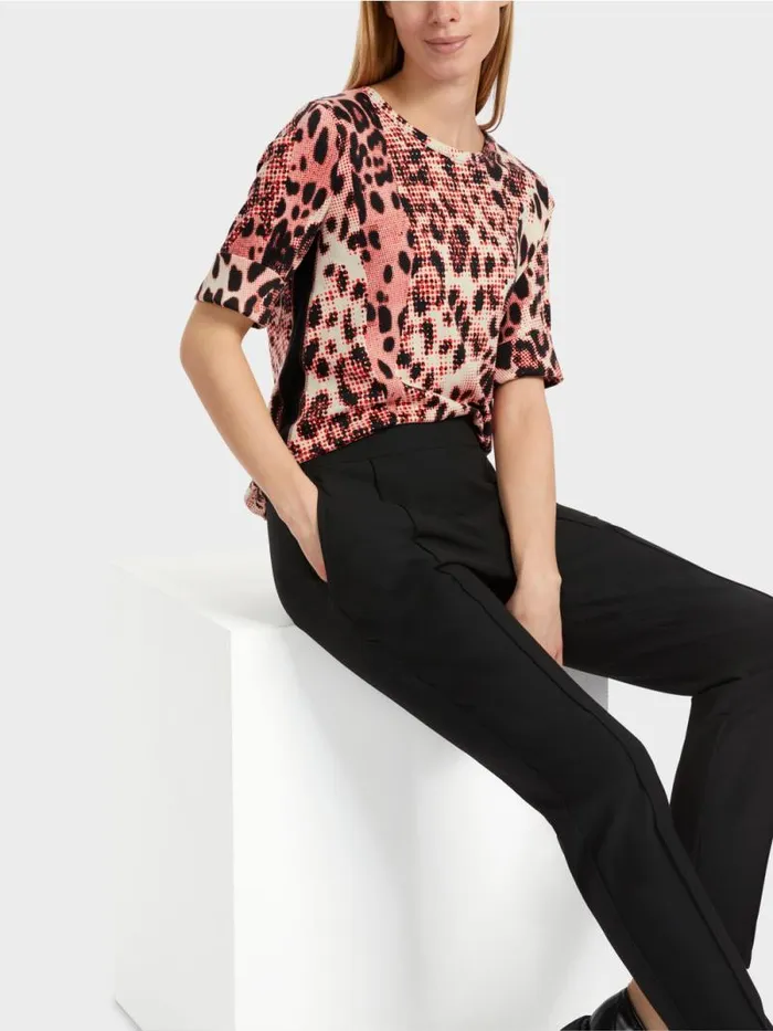 Shirts and Tops Damen Marc Cain BaumwollrippShirt Mit LeoPrint Campari