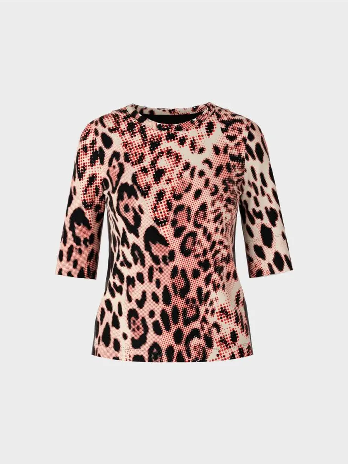 Shirts and Tops Damen Marc Cain BaumwollrippShirt Mit LeoPrint Campari