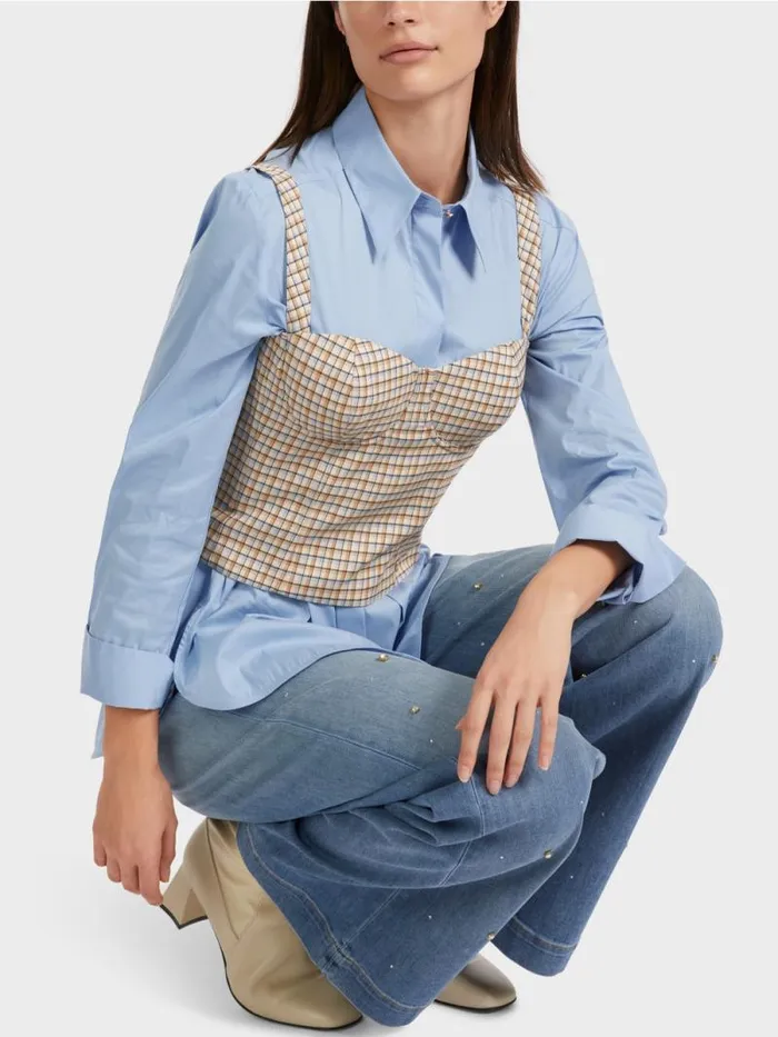 Shirts and Tops Damen Marc Cain Kariertes Bustier Dark Summer Sky