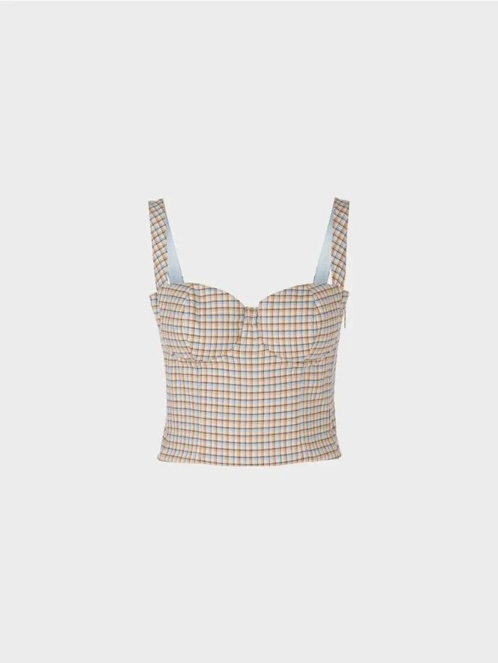 Shirts and Tops Damen Marc Cain Kariertes Bustier Dark Summer Sky