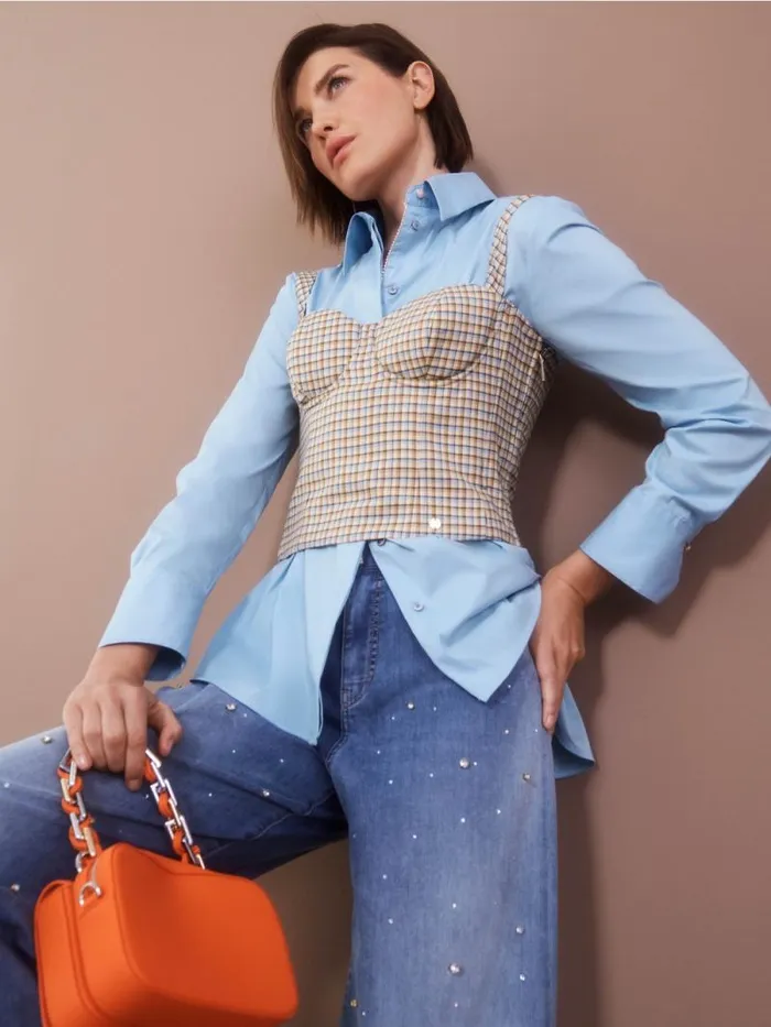 Shirts and Tops Damen Marc Cain Kariertes Bustier Dark Summer Sky