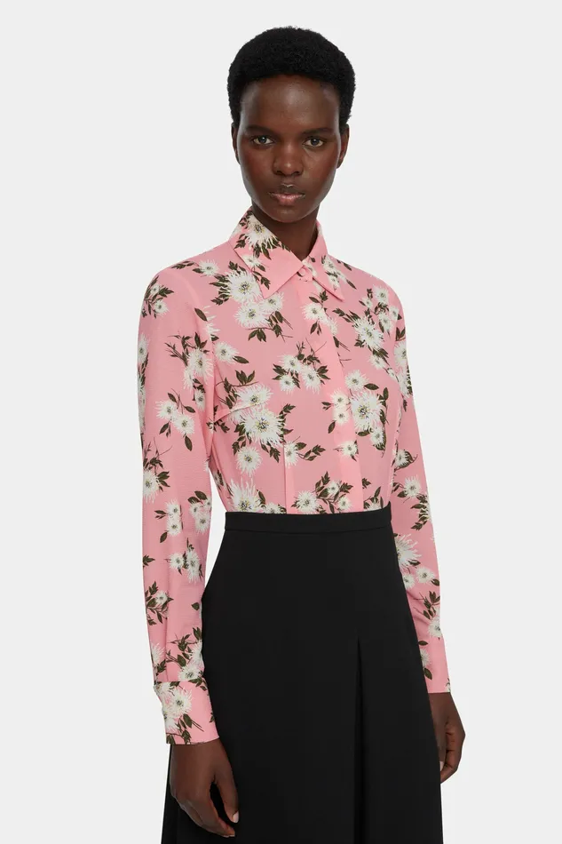Shirts and Tops Emilia Wickstead Women Ravanne Top In Pink Dahlia Floral Print Crepe Georgette