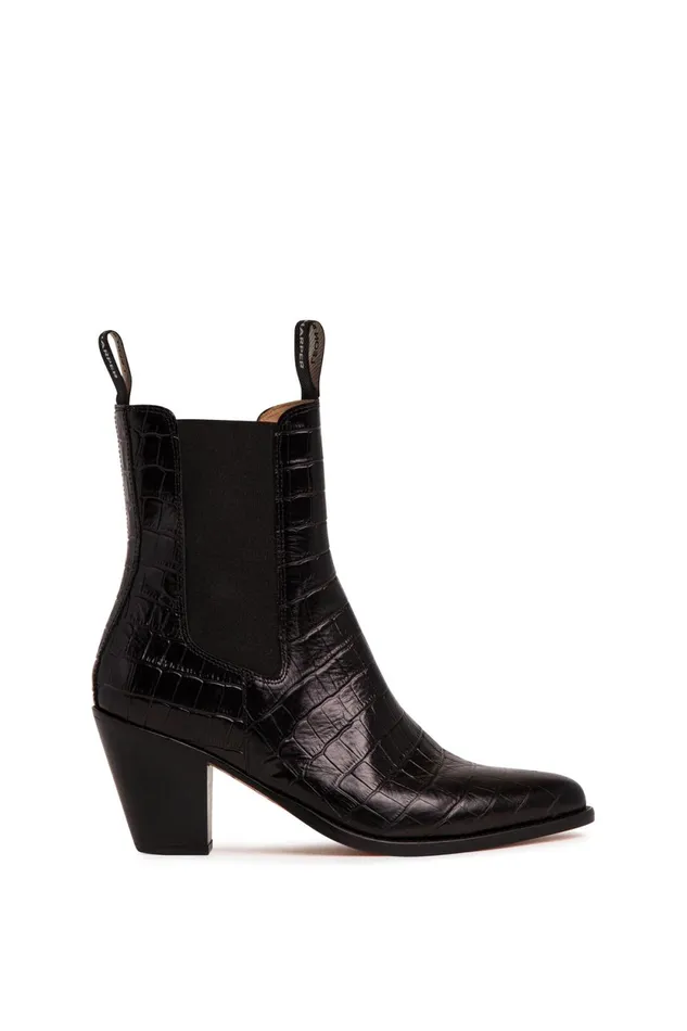 Shoes Women Leon and Harper Sylvie Croco Boots Black