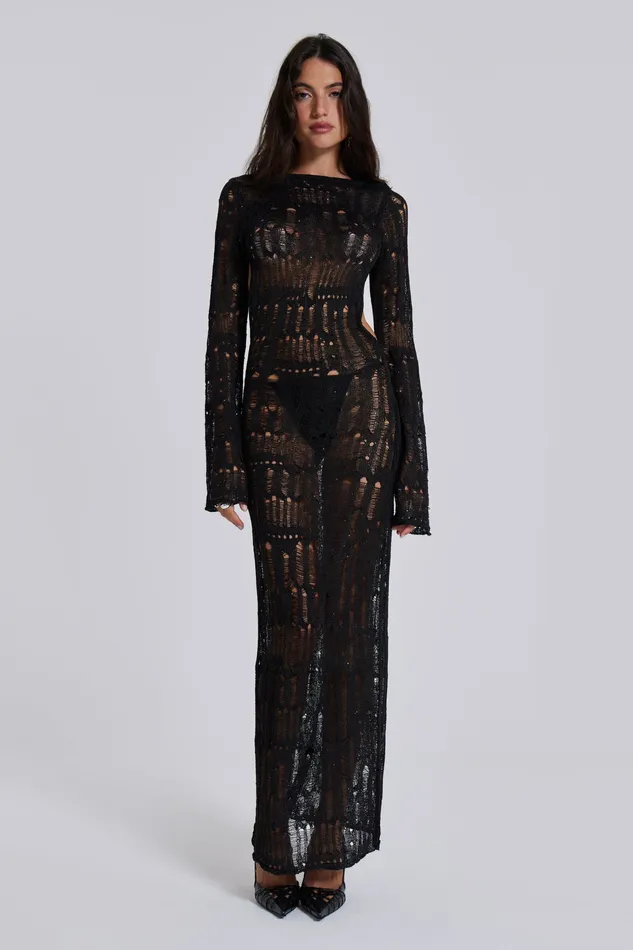 Shop Black Metallic Umbra Maxi Dress Women Dresses Jaded London