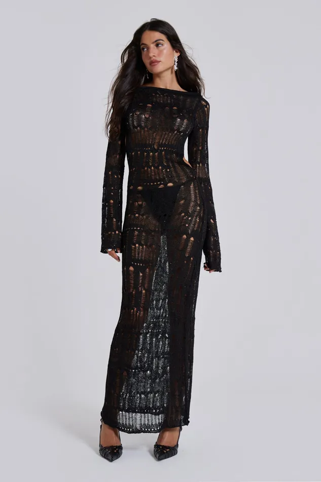 Shop Black Metallic Umbra Maxi Dress Women Dresses Jaded London