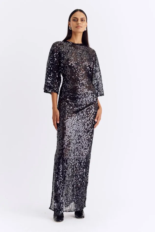 Shop SUBOO Dresses Ava Lace Sequin Cape Sleeve Maxi