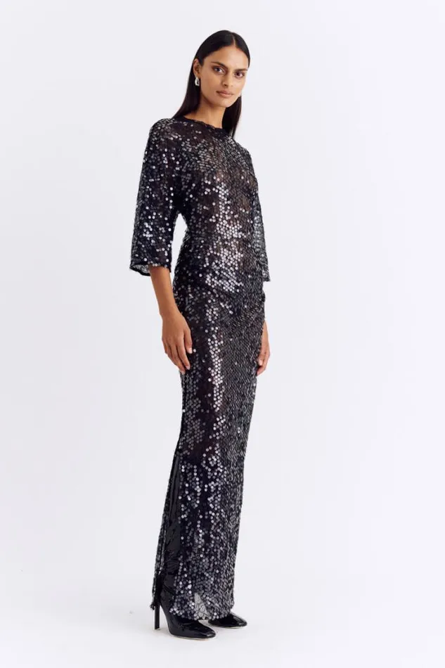 Shop SUBOO Dresses Ava Lace Sequin Cape Sleeve Maxi