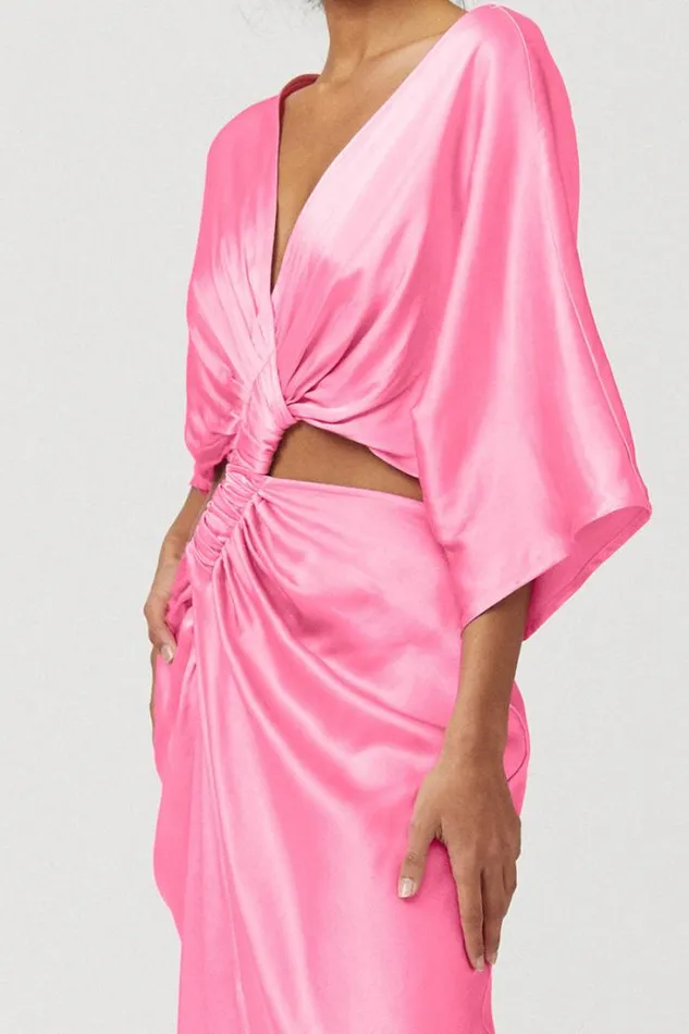 Shop SUBOO Dresses Tate Rouched Cross Over Midi Dress 8211 Candy Pink