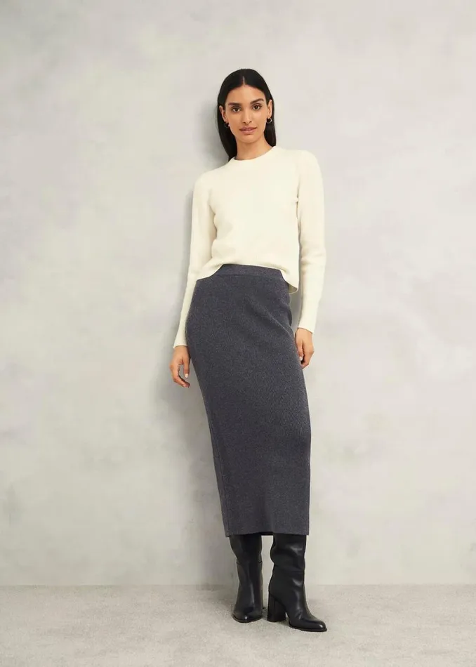 Skirts Women HOBBS Gaskell CoOrd Wool Cotton Skirt Dark Grey Marl