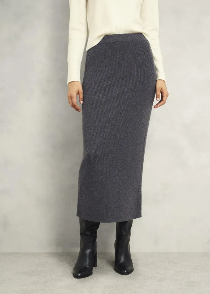 Skirts Women HOBBS Gaskell CoOrd Wool Cotton Skirt Dark Grey Marl