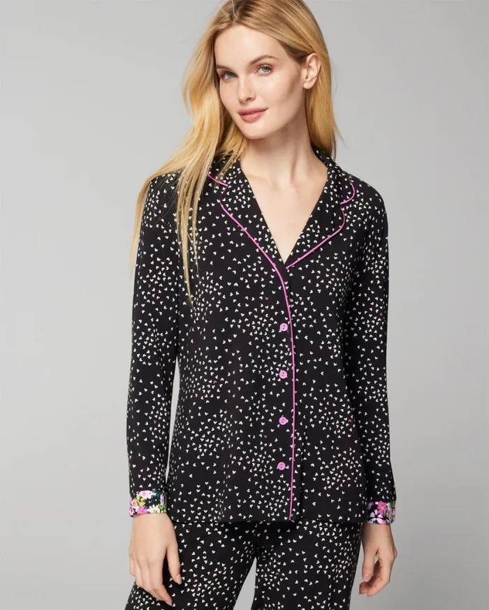 Soma Cool Nights LongSleeve Notch Collar Top Heartbreaker Black Women Matching Sets and Separates Soma Cool Nights LongSleeve Notch Collar Top Heartbreaker Black Women Matching Sets and Separates