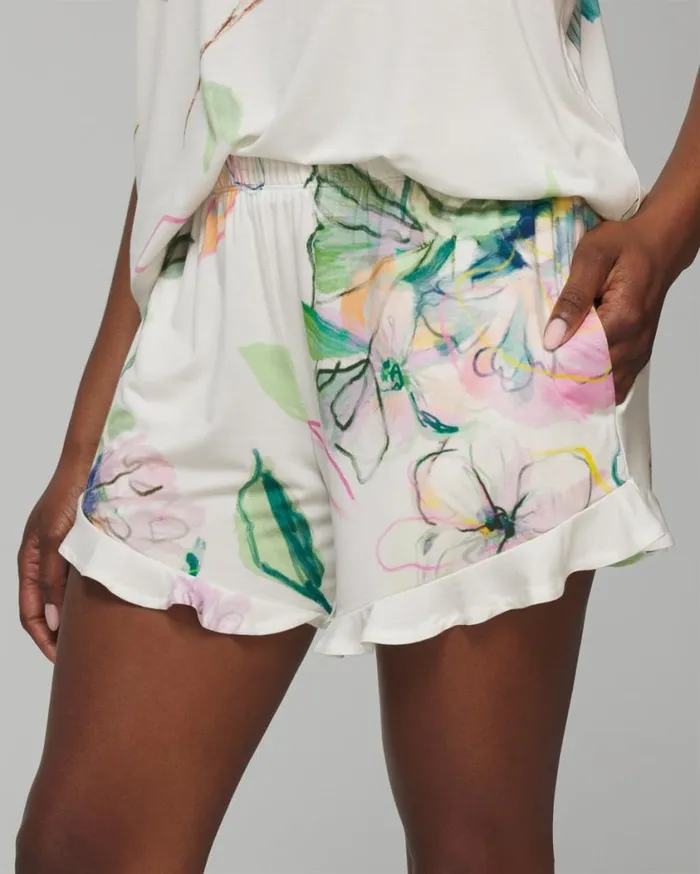 Soma Cool Nights Ruffle Shorts Sketchbook Flora G Ivory Women Matching Sets and Separates