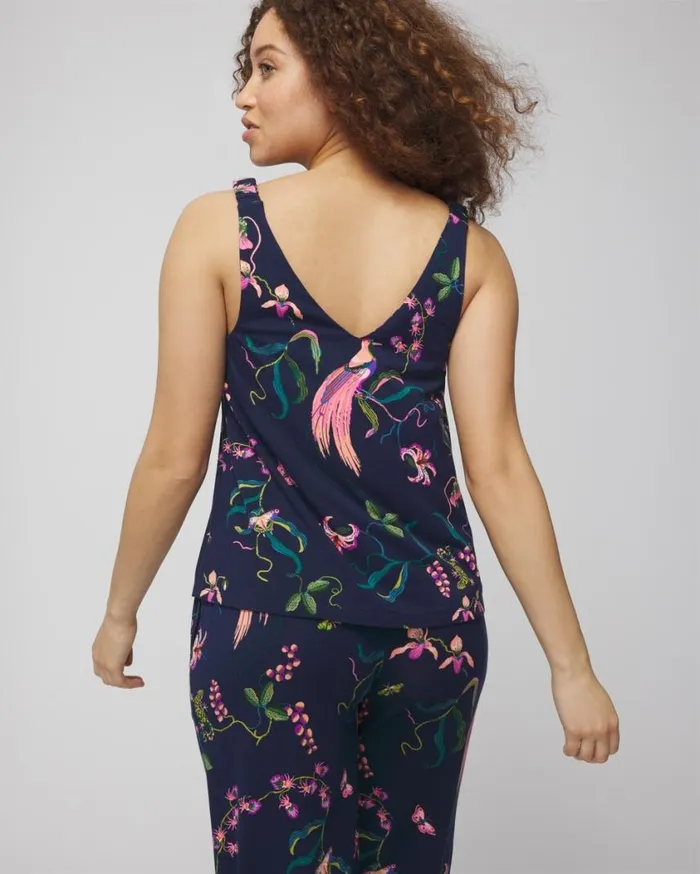 Soma Cool Nights Shirred Strap Tank Patterned Palms Navy Women Matching Sets and Separates