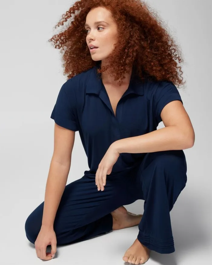 Soma Cool Nights SplitNeck Short Sleeve Tee Nightfall Navy Women Matching Sets and Separates
