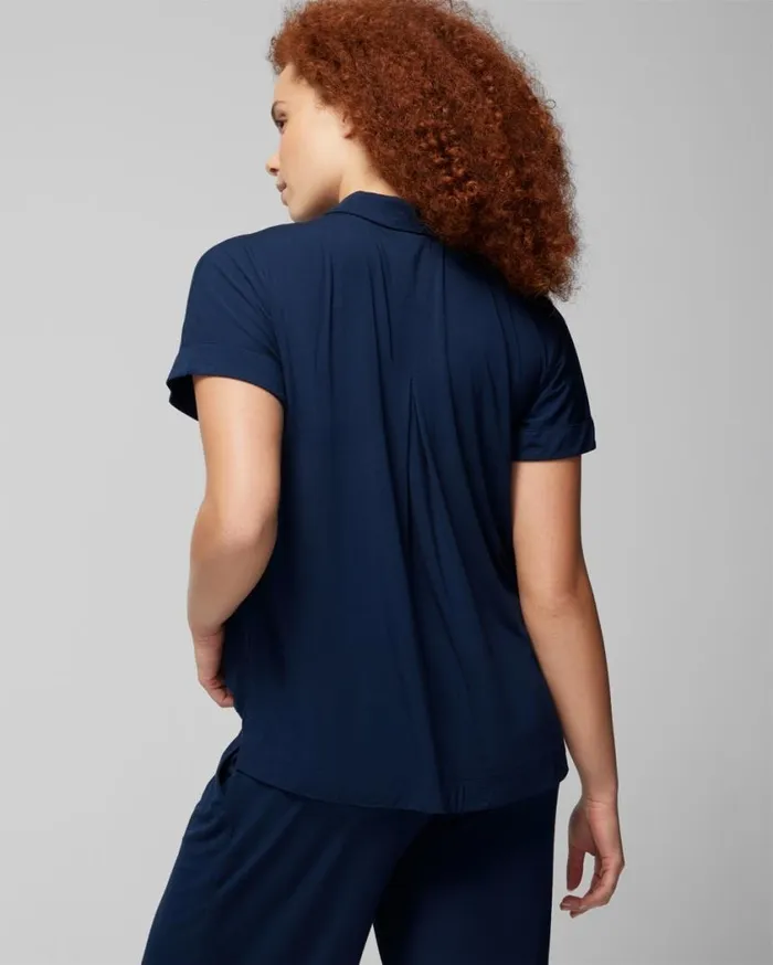 Soma Cool Nights SplitNeck Short Sleeve Tee Nightfall Navy Women Matching Sets and Separates