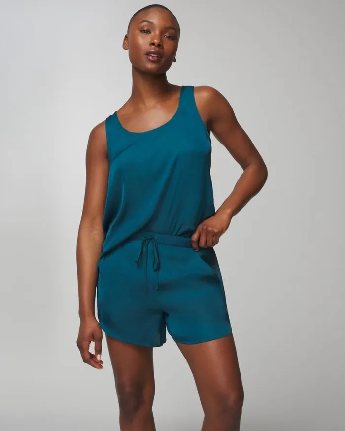 Soma Crinkle Satin Flirty Pajama Shorts Peaceful Blue Women Matching Sets and Separates