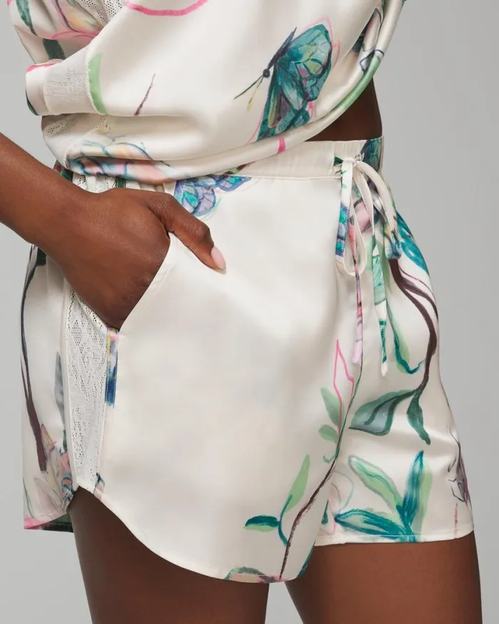 Soma Satin Flirty Shorts Sketchbook Flora G Ivory Women Matching Sets and Separates