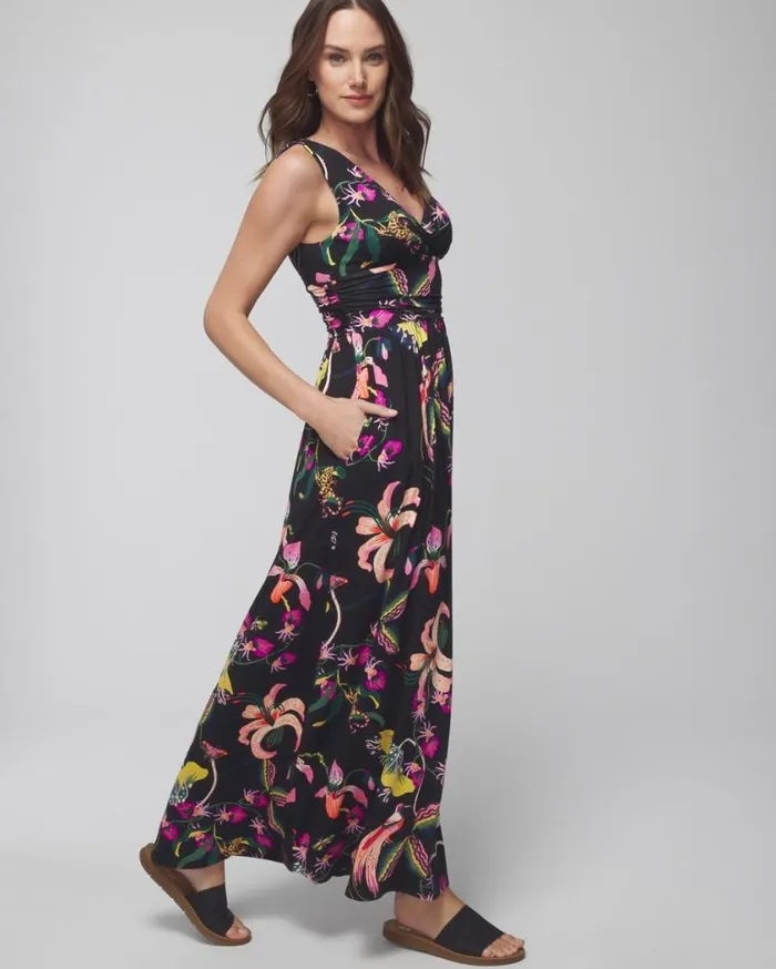 Soma Soft Jersey Maxi Bra Dress Paradise Garden Party Blk Women Long Dresses
