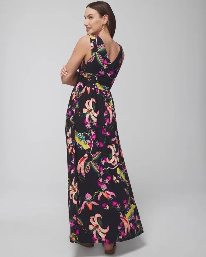 Soma Soft Jersey Maxi Bra Dress Paradise Garden Party Blk Women Long Dresses