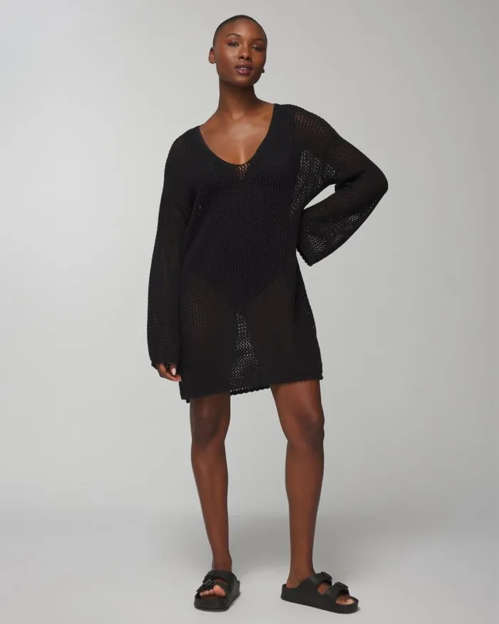 Soma Soma Swim Cotton CrochetStyle Shift CoverUp Black Women Swim