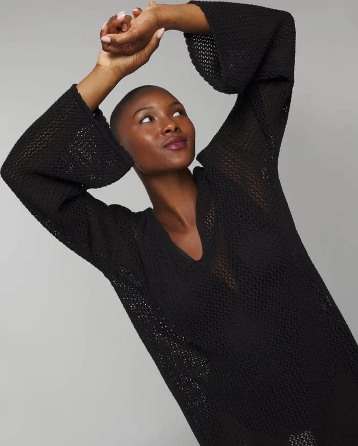 Soma Soma Swim Cotton CrochetStyle Shift CoverUp Black Women Swim