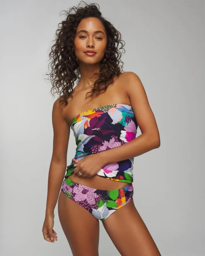 Soma Soma Swim Rouched Bikini Bottoms Painted In Paradise Navy Women Swim