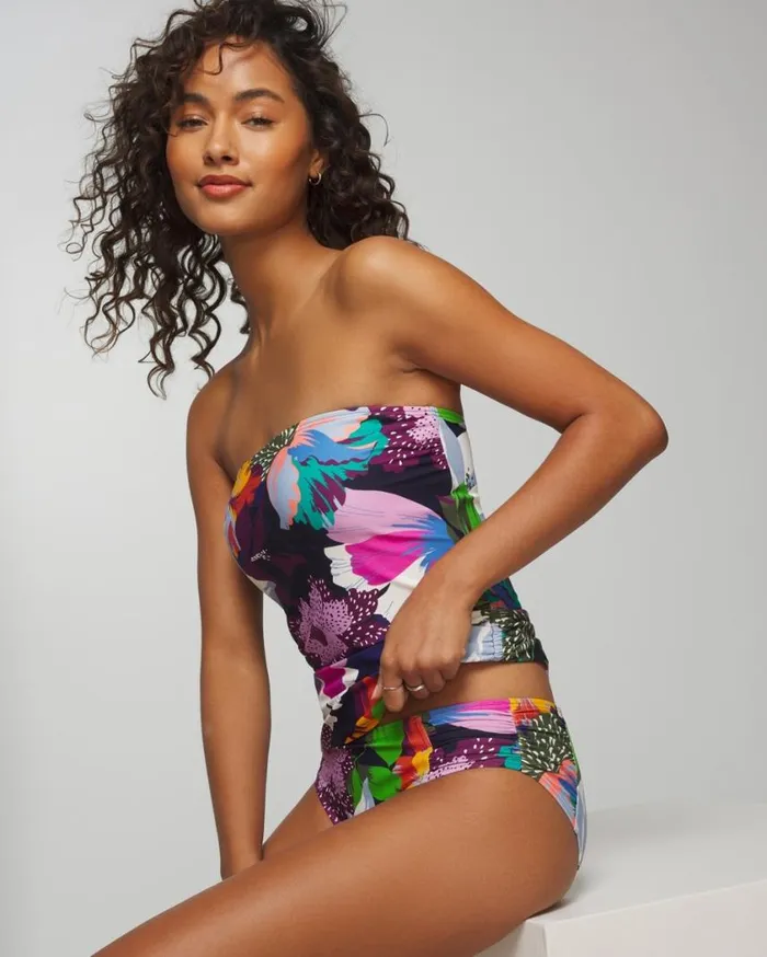 Soma Soma Swim Rouched Bikini Bottoms Painted In Paradise Navy Women Swim
