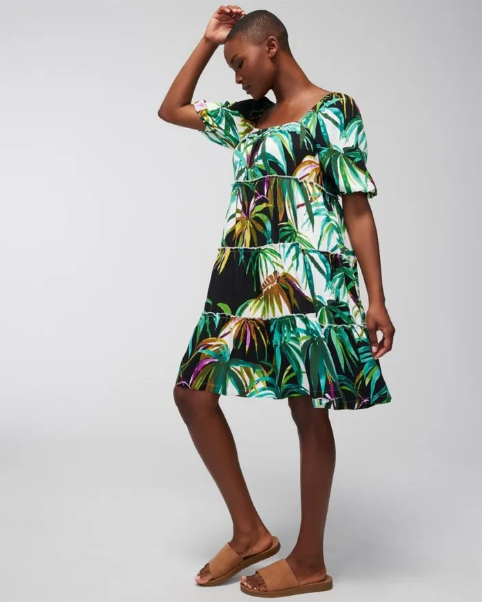 Soma Woven Tiered Short Bra Dress Bungalow Palms Coconut Women Short Dresses