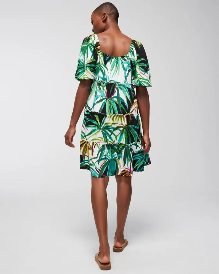 Soma Woven Tiered Short Bra Dress Bungalow Palms Coconut Women Short Dresses