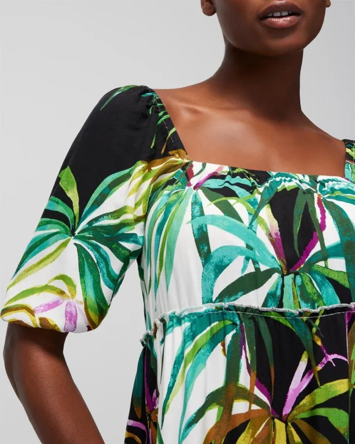 Soma Woven Tiered Short Bra Dress Bungalow Palms Coconut Women Short Dresses
