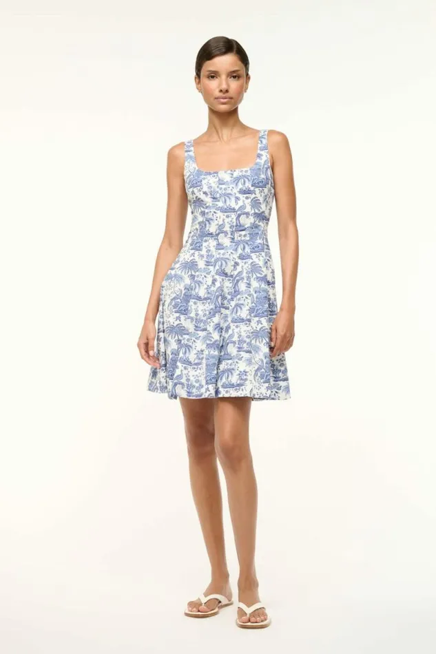 STAUD Dresses MINI WELLS DRESS Blue Toile 8211 Women