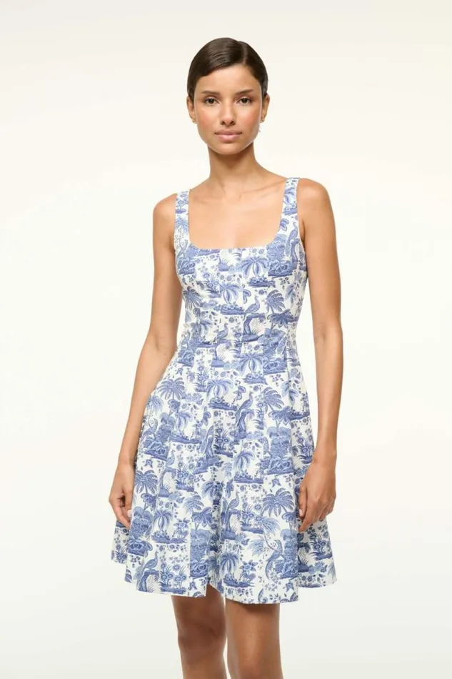 STAUD Dresses MINI WELLS DRESS Blue Toile 8211 Women STAUD Dresses MINI WELLS DRESS Blue Toile 8211 Women