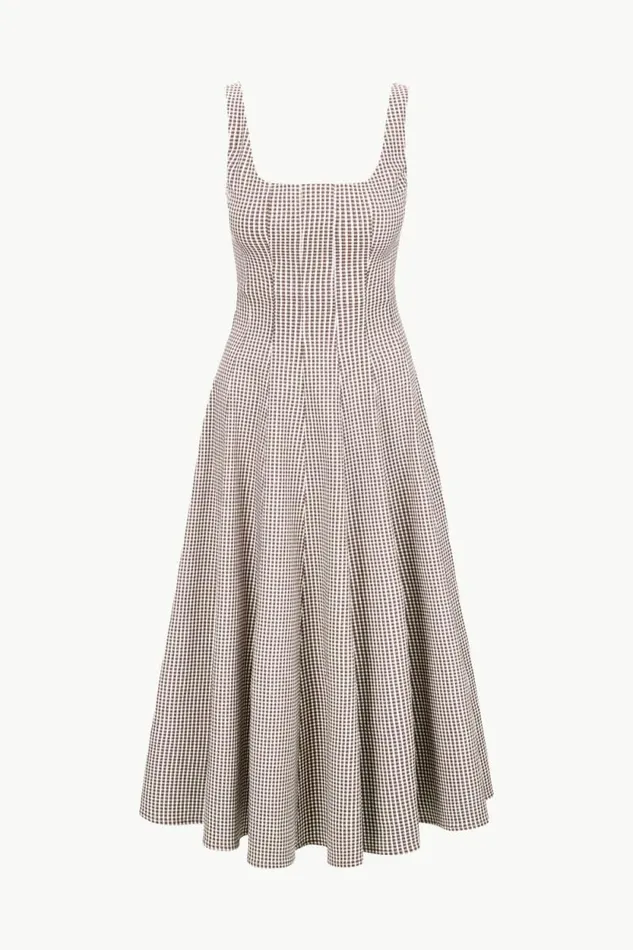 STAUD Dresses WELLS DRESS Dark Chocolate Micro Check 8211 Women