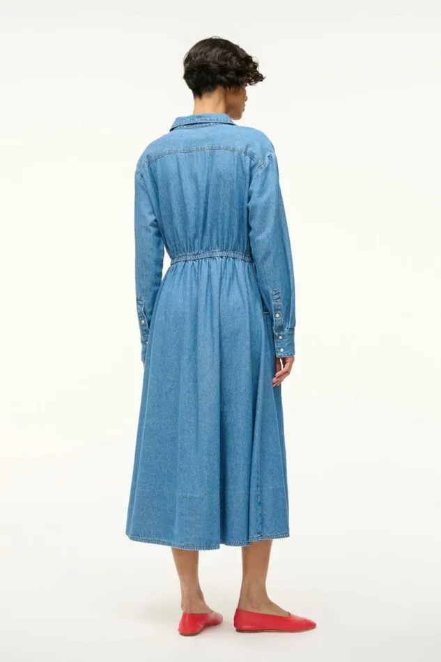STAUD Dresses WRANGLER THE MIDI SHIRT DRESS Mid Blue 8211 Women