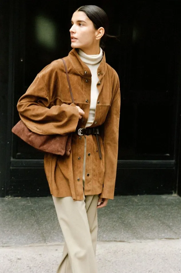 STAUD Outerwear and Jackets FOUNDATION JACKET Tan Suede 8211 Women