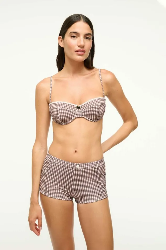 STAUD Swim COD BIKINI BOTTOM Dark Chocolate Micro Check 8211 Women