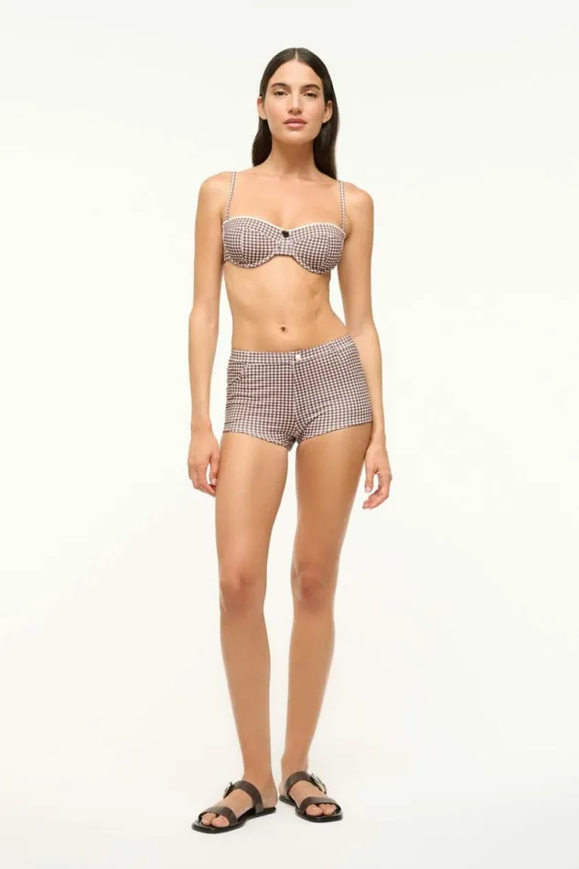 STAUD Swim COD BIKINI BOTTOM Dark Chocolate Micro Check 8211 Women