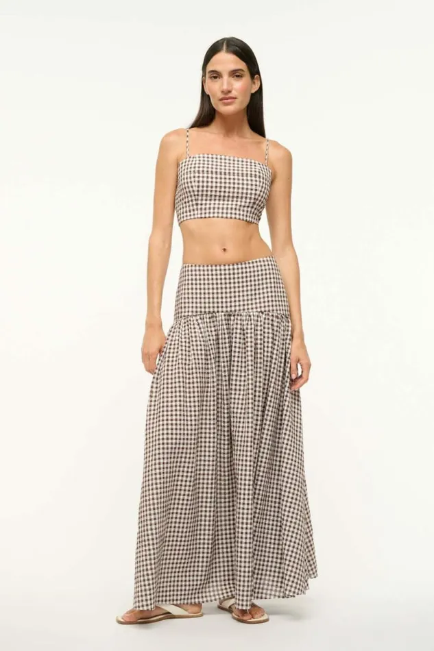 STAUD Swim PROCIDA COVERUP SKIRT Dark Chocolate Gingham 8211 Women