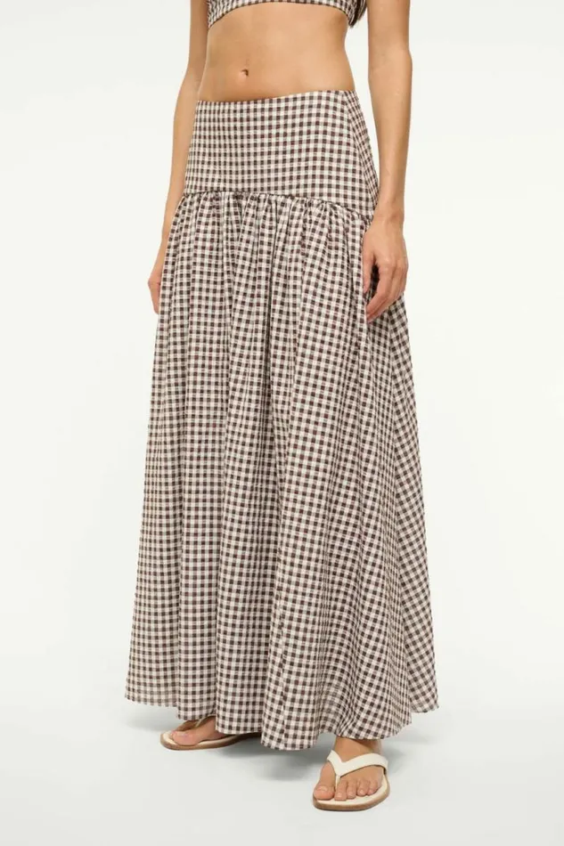 STAUD Swim PROCIDA COVERUP SKIRT Dark Chocolate Gingham 8211 Women