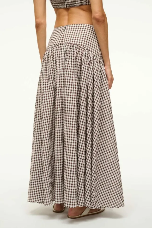 STAUD Swim PROCIDA COVERUP SKIRT Dark Chocolate Gingham 8211 Women